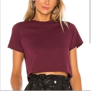 Revolve X Karla Crop cotton T-Shirt in wine color